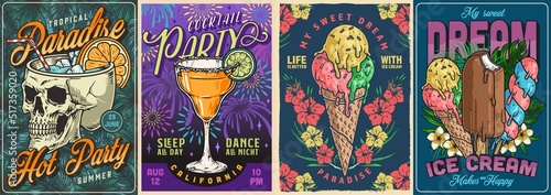 Summer party set posters colorful