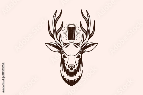 Deer Beer Head Vector Logo Design
