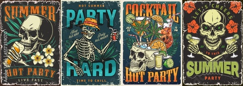 Alcoholic party set posters colorful
