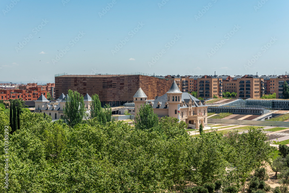 views of a castle in Alcorcón; Madrid, between a park and the rest of the city