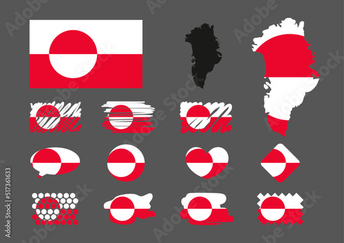 Free Download Greenland flag set. Map. Heart, button shape, rhombus, circle, speak cloud. - GFXLoad