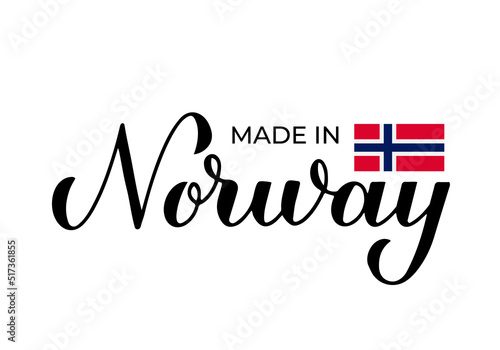 Made in Norway handwritten label. Quality mark icon. Calligraphy hand lettering. Vector template for logo design, tags, badges, stickers, emblem, product package, etc