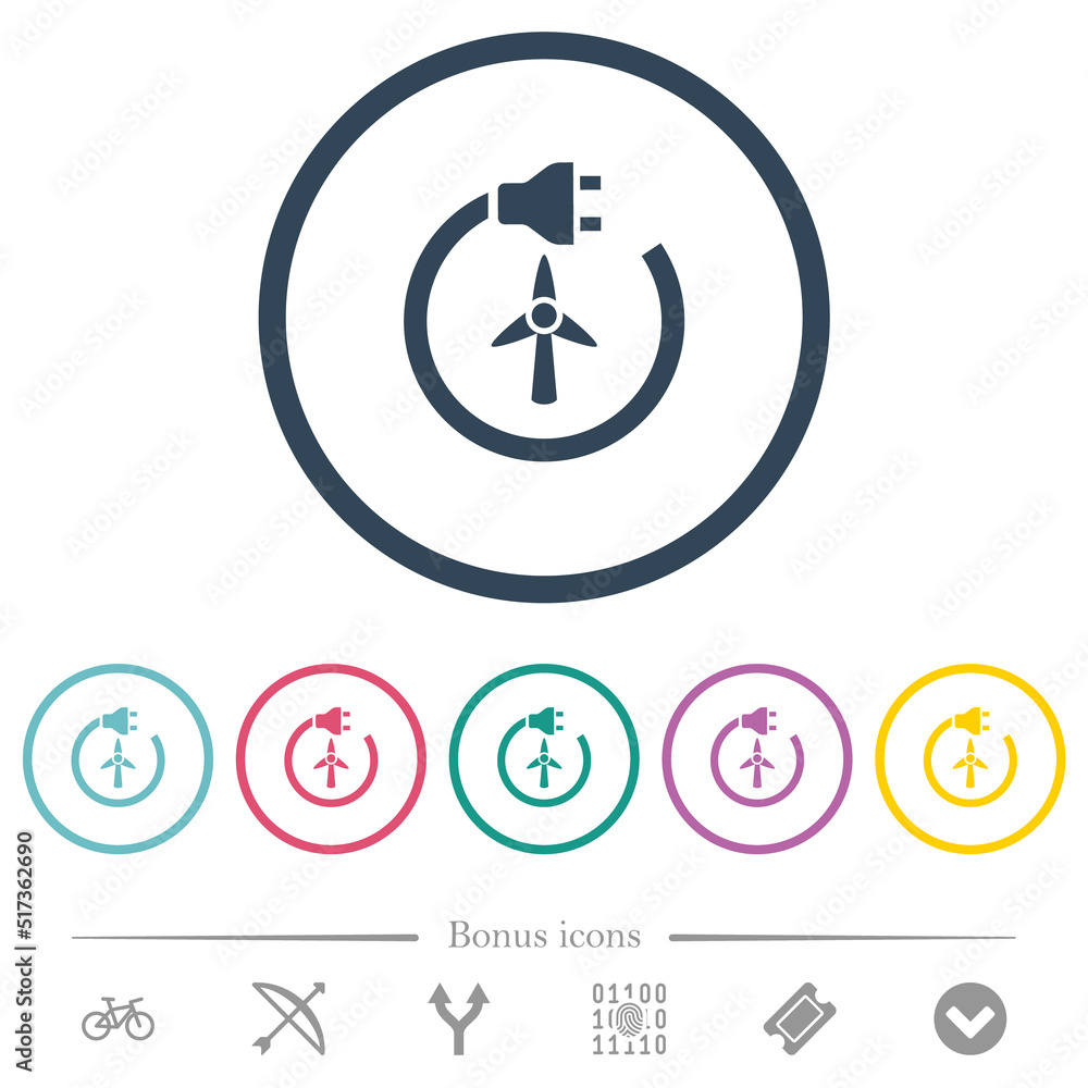 Wind energy flat color icons in round outlines Wind energy flat color icons in round outlines