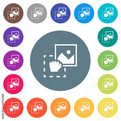 Grab image to upload flat white icons on round color backgrounds