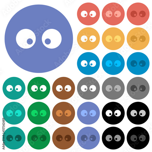 Watching eyes solid round flat multi colored icons