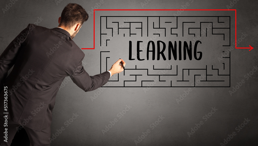 businessman drawing maze concept concept businessman drawing maze concept concept
