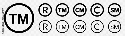 Registered trademark logo. Trademark Symbol. Copyright mark icons. Intellectual property sign. Smartmark and trademark right and license. photo