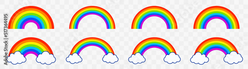 Colorful rainbows icons set. Collection classic rainbow. Red, orange, yellow, green, blue and purple colour. Rainbow with white cloud. photo
