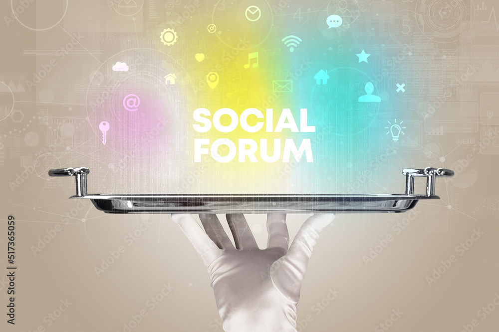 Waiter serving social networking concept concept Waiter serving social networking concept concept