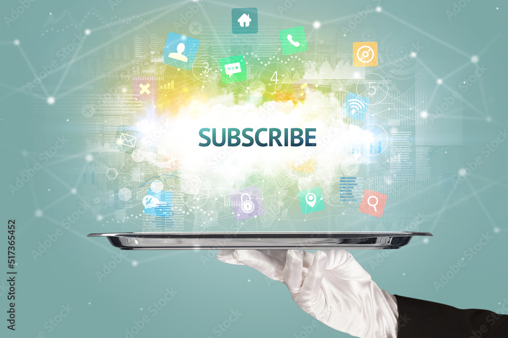 Waiter serving social networking concept concept Waiter serving social networking concept concept