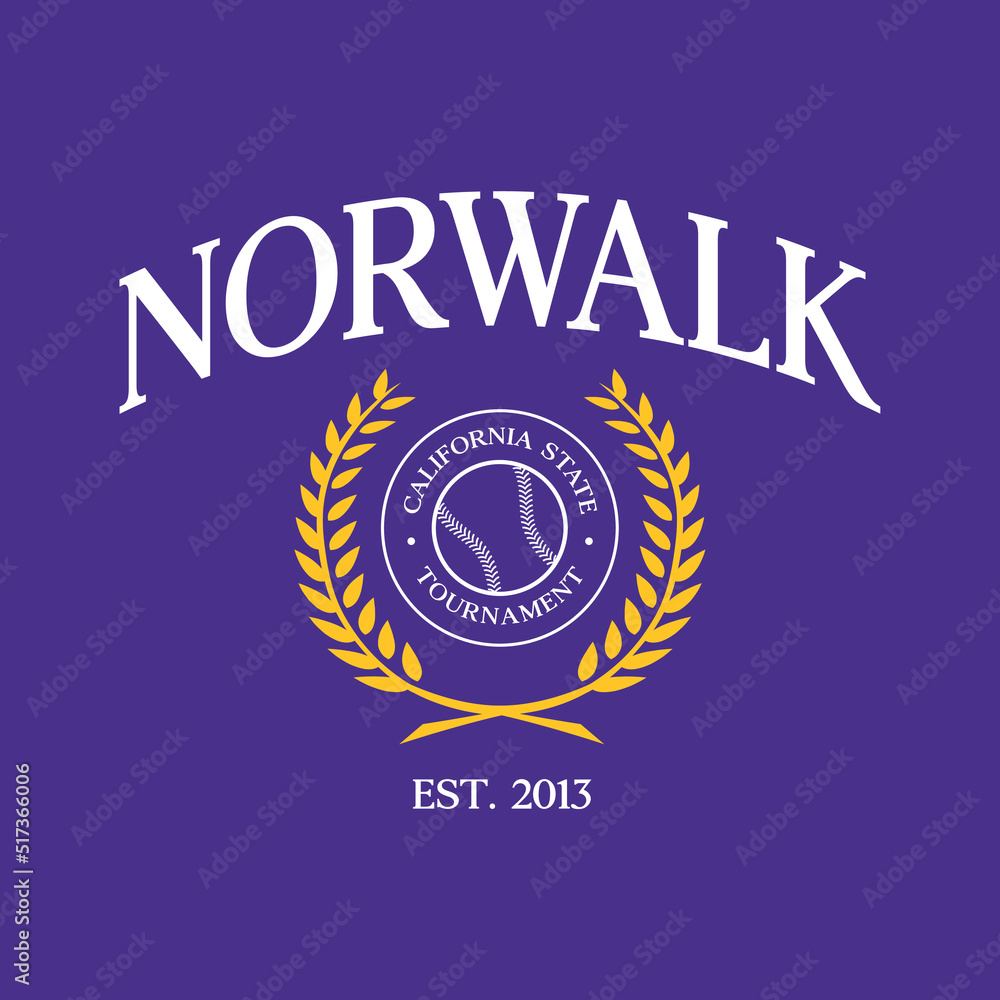 Baseball team Norwalk, California print design. Typography graphics for sportswear and apparel. Vector illustration. Baseball team Norwalk, California print design. Typography graphics for sportswear and apparel. Vector illustration.