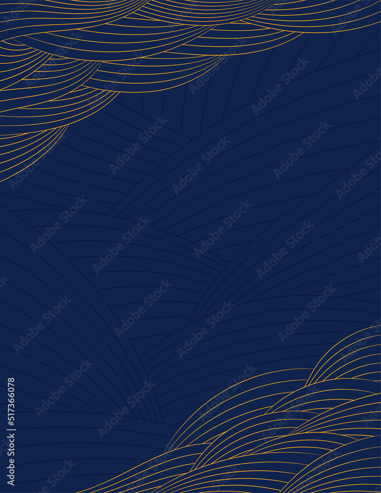 Traditional Asian abstract background with wavy lines, gold and blue ...