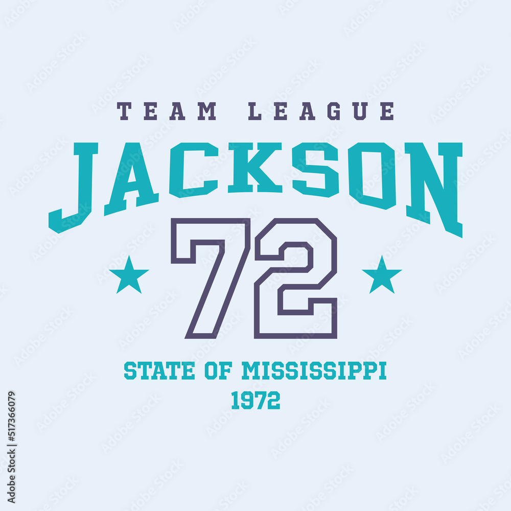 Jackson, Mississippi design for t-shirt. College tee shirt print. Typography graphics for sportswear and apparel. Vector illustration.