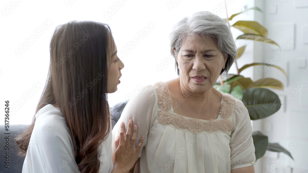 Happy Asian family concept, daughter embracing and taking care her mother. Wellness - mental health in senior or elder people. Happy Asian family concept, daughter embracing and taking care her mother. Wellness - mental health in senior or elder people.