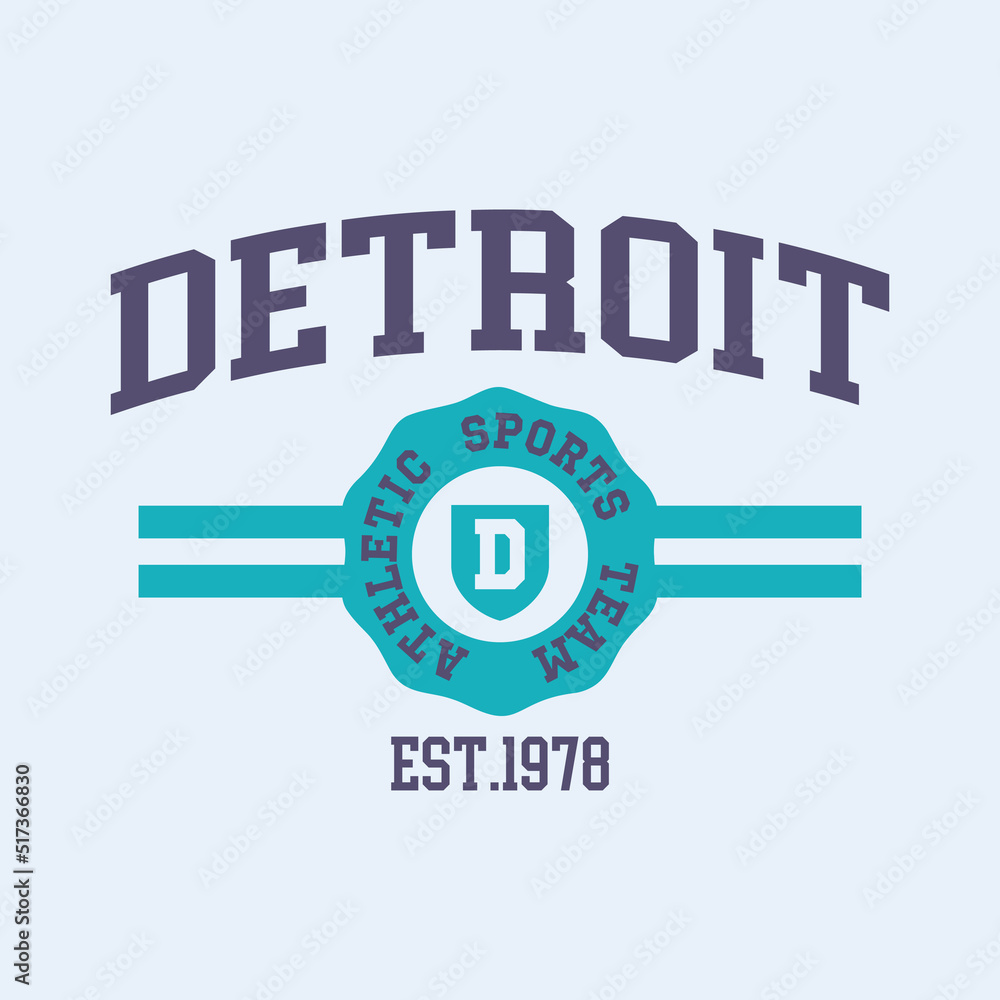 Obraz premium Athletic team state of Detroit, Michigan. Typography graphics for sportswear and apparel. Vector print design.