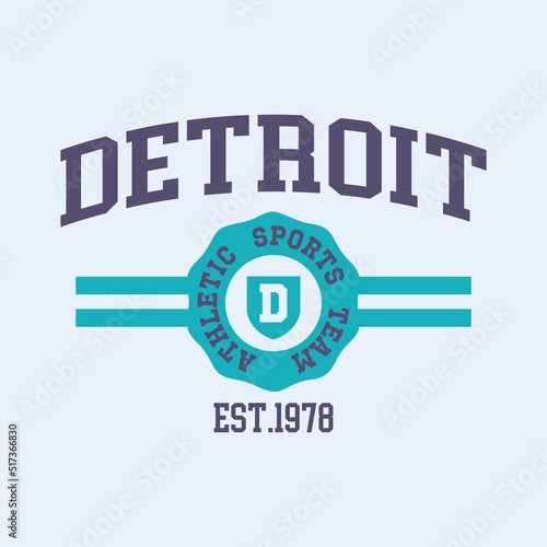 Athletic team state of Detroit, Michigan. Typography graphics for sportswear and apparel. Vector print design.