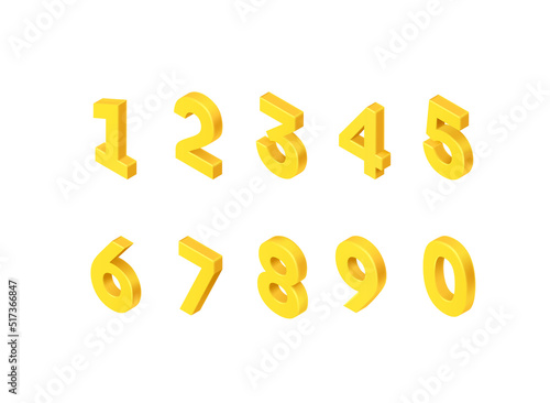 Yellow isometric numbers isoleated on white background. 3d vector