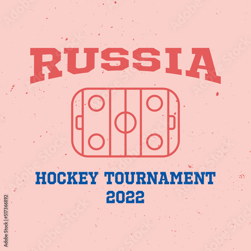 t-shirt or sweatshirt   hoodie design ice hockey tournament Russia national team with hockey rink. Vintage illustration.