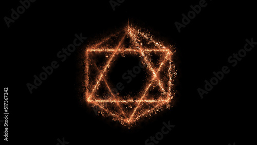 Hexagram - Star of David - Geometric Minimalistic Background - Rectangle and Square illustration with fire FX for scifi images and texts