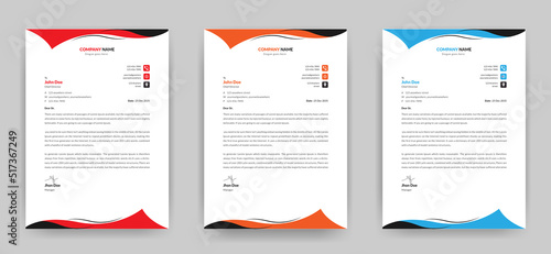 Professional creative clean letterhead template design for your Company and business a4 size with three color variations