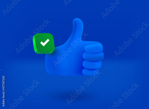 Approve gesture with red pictogram. 3d vector illustration