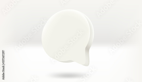 White speech bubble on white background. 3d vector mockup