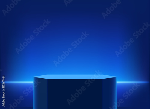 illuminated studio with neon light and podium. 3d vector illustration