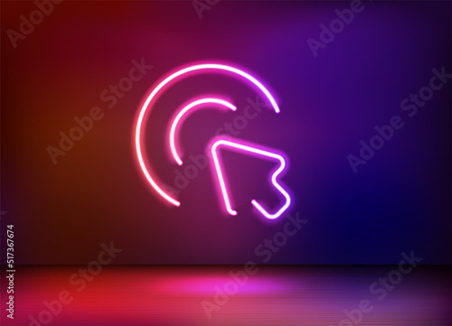 Fototapeta Naklejka Na Ścianę i Meble -  Neon glowing cursor arrow icon. 3d vector illustration
