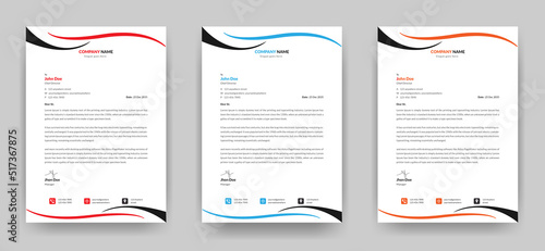 Professional creative clean letterhead template design for your Company and business a4 size with three color variations