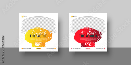 Social media post template for travel holiday tourism marketing and sale promo. tour advertising. banner offer.