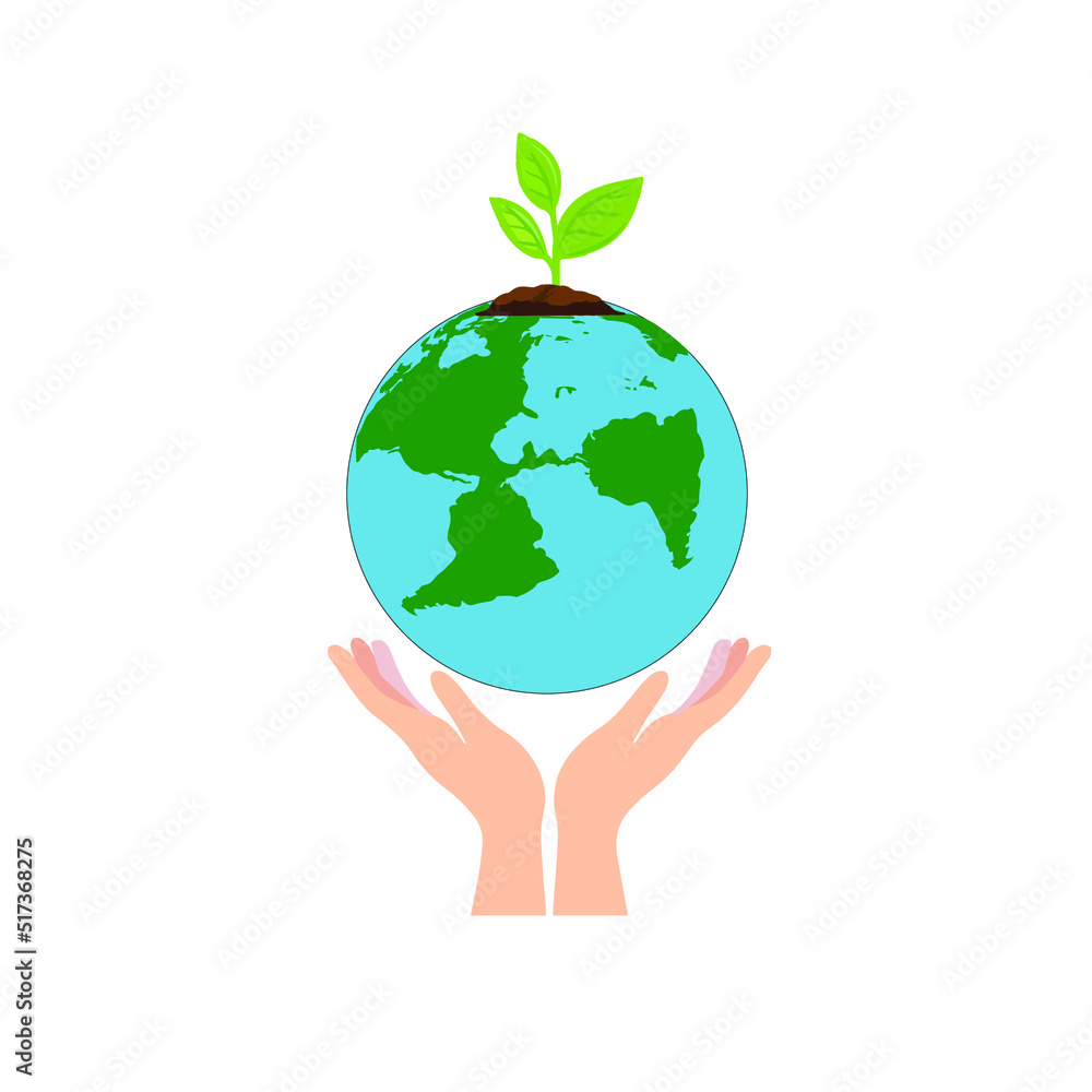 Hand holding green earth icon isolated on white background. Vector illustration. Hand holding green earth icon isolated on white background. Vector illustration.