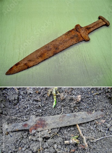 Konstfotografi Scythian sword, Scythian dagger of the early Iron Age 3-5 centuries BC on a gree