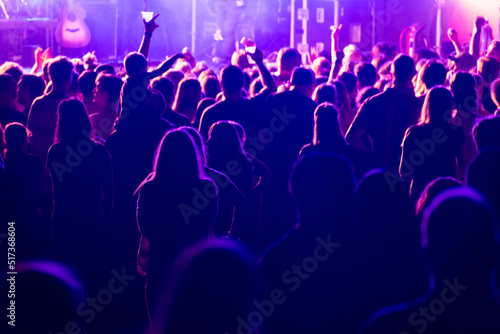 Concert Crowd Silhouettes in Purple Lights