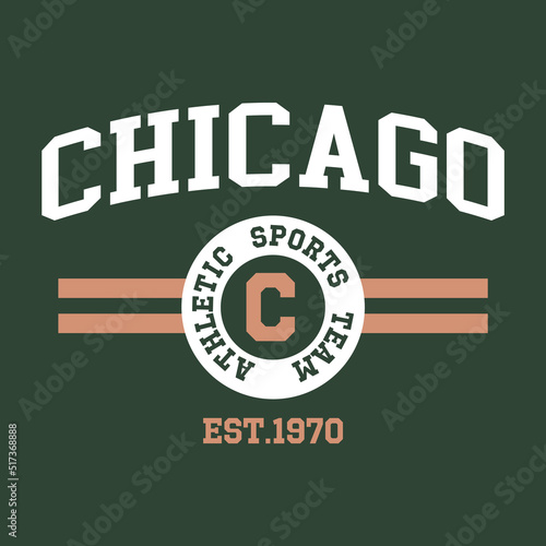 Chicago, Illinois design for t-shirt. College tee shirt print. Typography graphics for sportswear and apparel. Vector illustration.