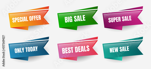 Sale tag label, online shopping web banners. Sales emblem with colorful abstract shape