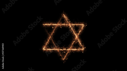 Hexagram - Star of David - Fire and flames hot background with smoke effect and fog - Circle illustration with colorful electric FX for scifi images and texts - Judaism religion 