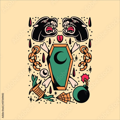 oldschool tattoo flash illustration vector design