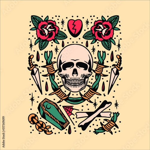 oldschool tattoo flash illustration vector design