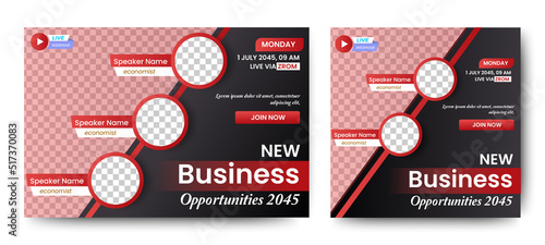Digital Business Entrepeneur live webinar banner invitation and social media post template. Business webinar invitation design