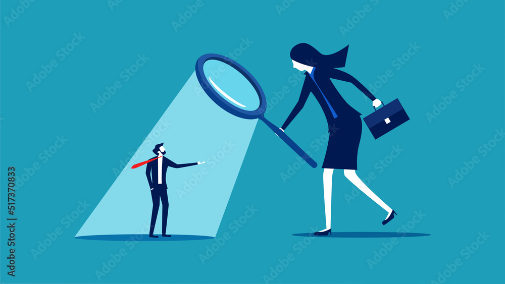 Staff selection. Businesswoman analyze people. business concept vector illustration