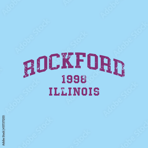 Rockford, Illinois design for t-shirt. College tee shirt print. Typography graphics for sportswear and apparel. Vector illustration.