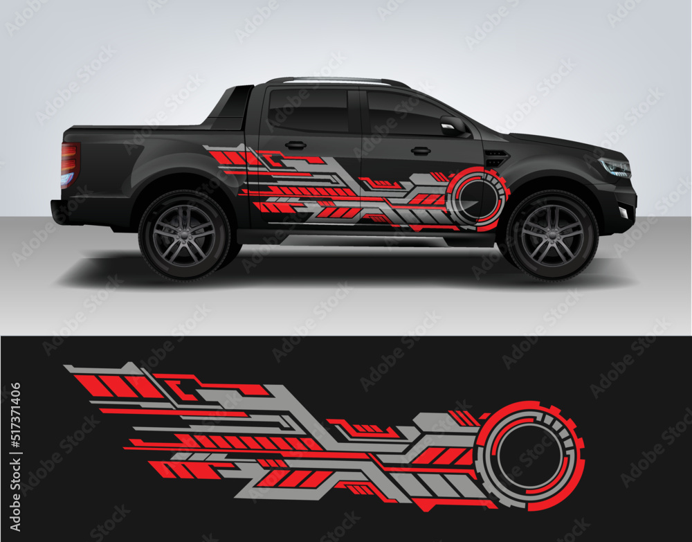 Fototapeta premium Vinyls sticker Decals for Car truck mini bus modify Motorcycle. Racing Vehicle Graphics kit isolated vector design race Elegant stripes modern red technology background for wrap