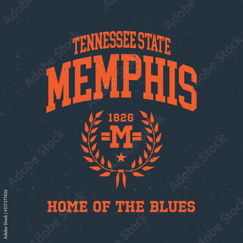 Memphis, Tennessee design for t-shirt. College tee shirt print. Typography graphics for sportswear and apparel. Vector illustration.