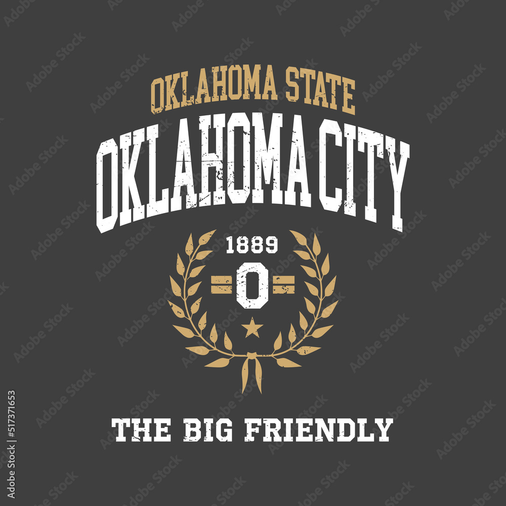 Fototapeta premium Oklahoma design for t-shirt. College tee shirt print. Typography graphics for sportswear and apparel. Vector illustration.