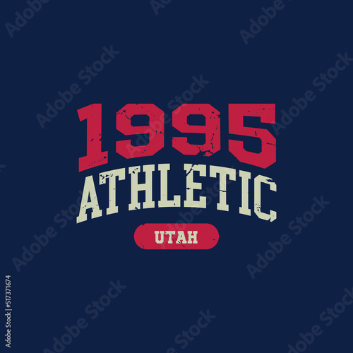 Utah, 1995 design for t-shirt. College tee shirt print. Typography graphics for sportswear and apparel. Vector illustration.