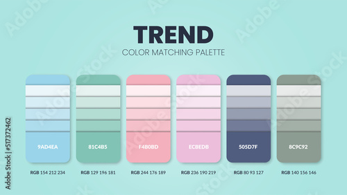 Summer theme color palettes or color schemes are trends combinations and palette guides this year, a table color shades in RGB or HEX. A color swatch for a spring fashion, home, or interior design.