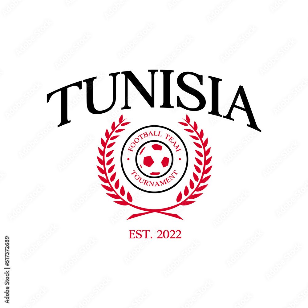 Football national team Tunisia print design. Typography graphics for sportswear and apparel. Vector illustration.
