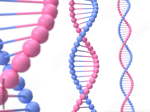 DNAの二重螺旋構造の3Dモデル。ヒトゲノムの3Dイラスト。