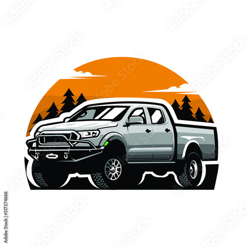 Double cabin overland off road vector illustration. Best for automotive tshirt design