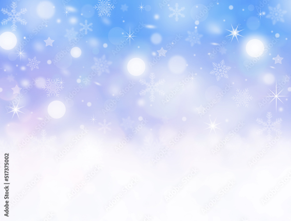 Christmas background with snowflakes and snow on blue background